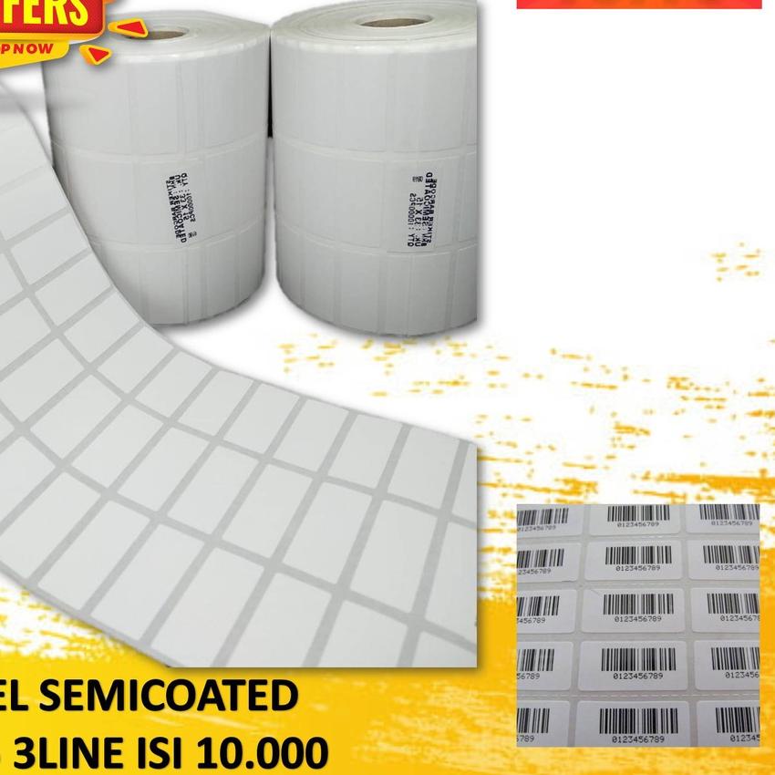 Diskon⚡️-Stiker Label Barcode 3Line Semicoated 33x15 isi 10.000 PCS Transfer Thermal Tinta Ribbon FA