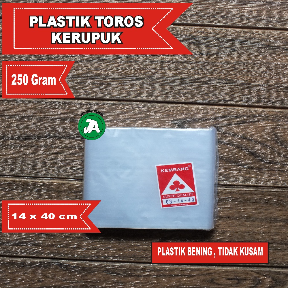 

Plastik Toros Panjang 14 x 40 Cm Plastik PP kerupuk Terompet Bening-250 Gram