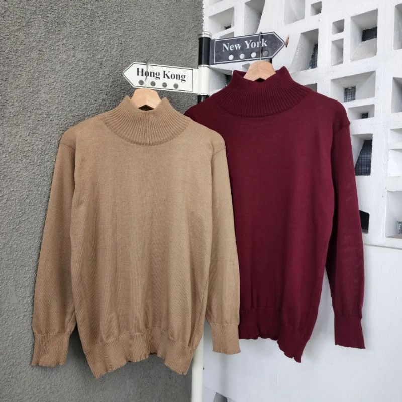 LONG NECK BASIC Sweater Pria Wanita Unisex Murah BASIC MELAR Bahan Rajut 6 Warna Size L XL Sweater Rajut Pria Wanita Lengan Panjang