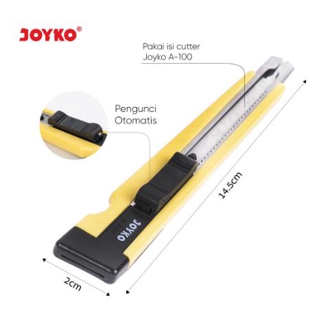 SATUAN Cutter JOYKO A-300 Ukuran Kecil Knife Warna RANDOM Pisau Pemotong Kertas Cut Iris Irisan Potong Stationery Runcing Peralatan Perlengkapan Rumah Sekolah Kantor Alat Tools Ukir Pengukir Tajam Serbaguna Barang ATK Perkantoran Grosir Prakarya Malang