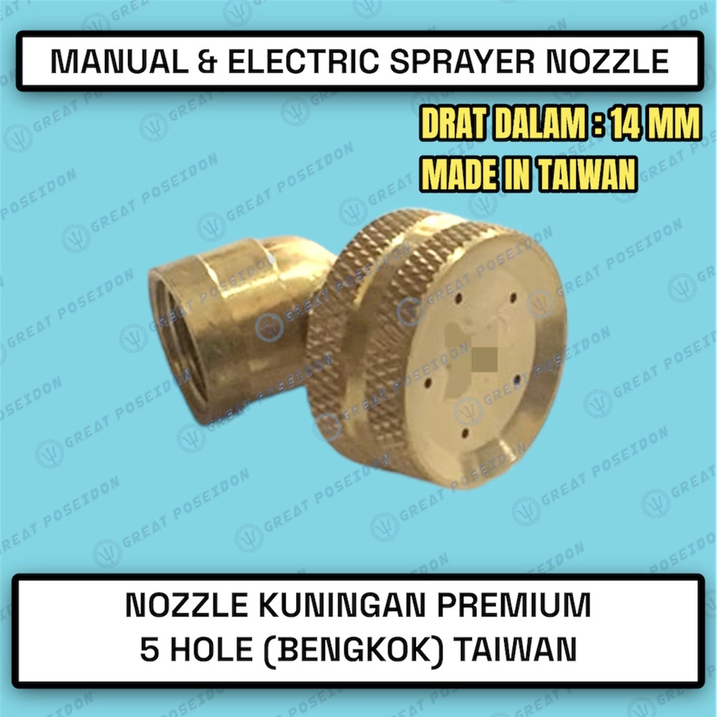 Nozzle Sprayer Nozel Spuyer Kuningan Elektrik Kabut Embun Halus Sprayer Electric 5 Mata Lubang Hole Bengkok Taiwan Bulat