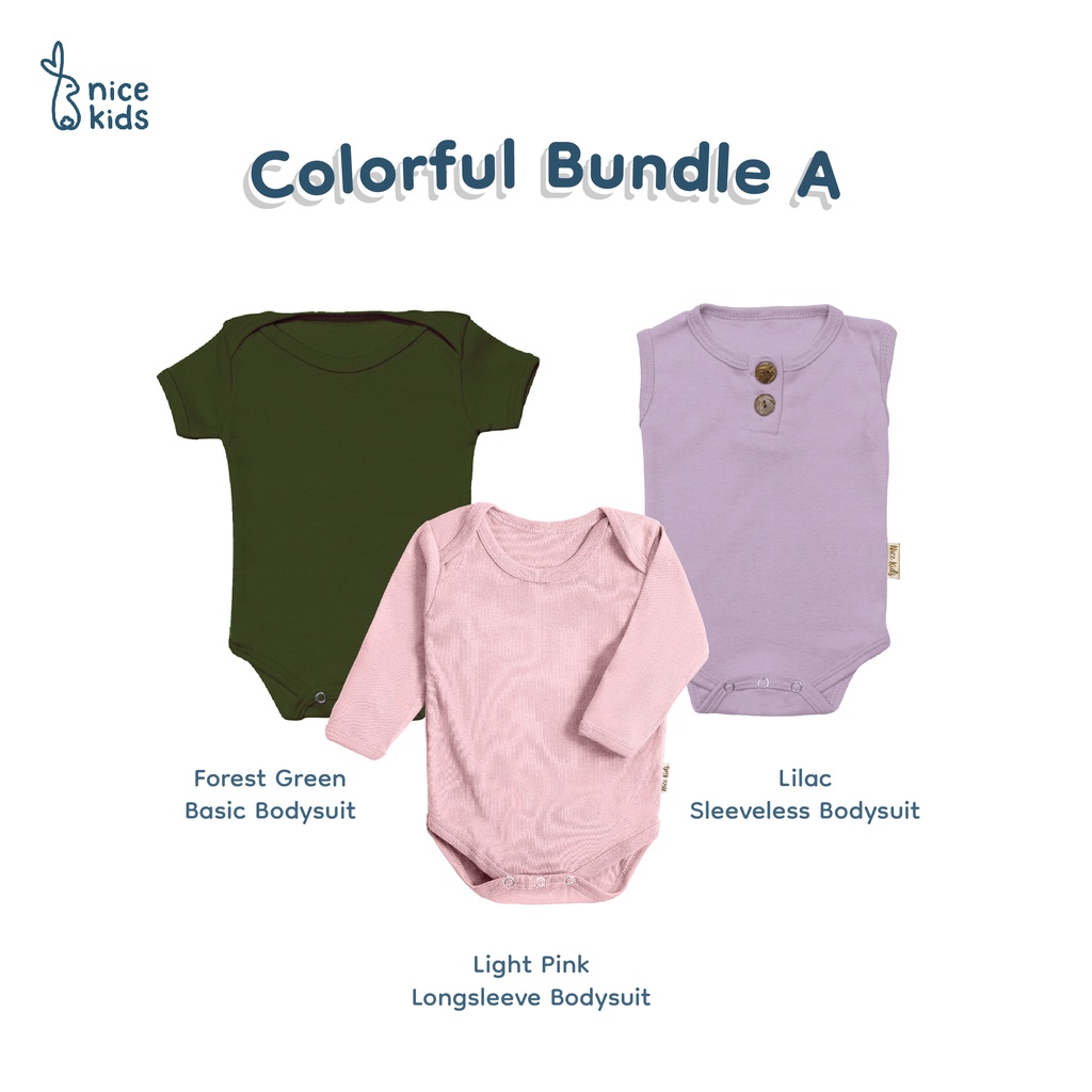 Nice Kids - [3 PCS] Paket Bundle Colorful New Bodysuit (Set Onesie Jumper Romper Bayi Baby 0-2 Tahun)