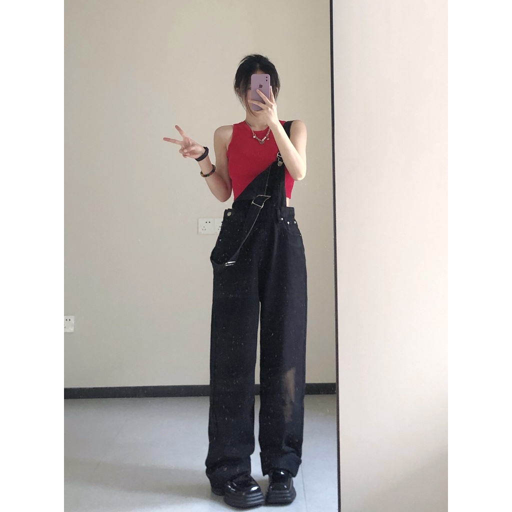 jumpsuit jeans wanita korean style oversize vintage polos premium kekinian casual celana kodok jeans wanita