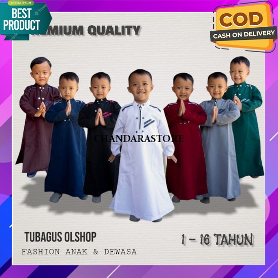 Jubah Anak Lengan Pendek Bordir Kancing Pria Polos Kekinian Umur 2 3 4 5 Tahun Baju Setelan Adem Umu