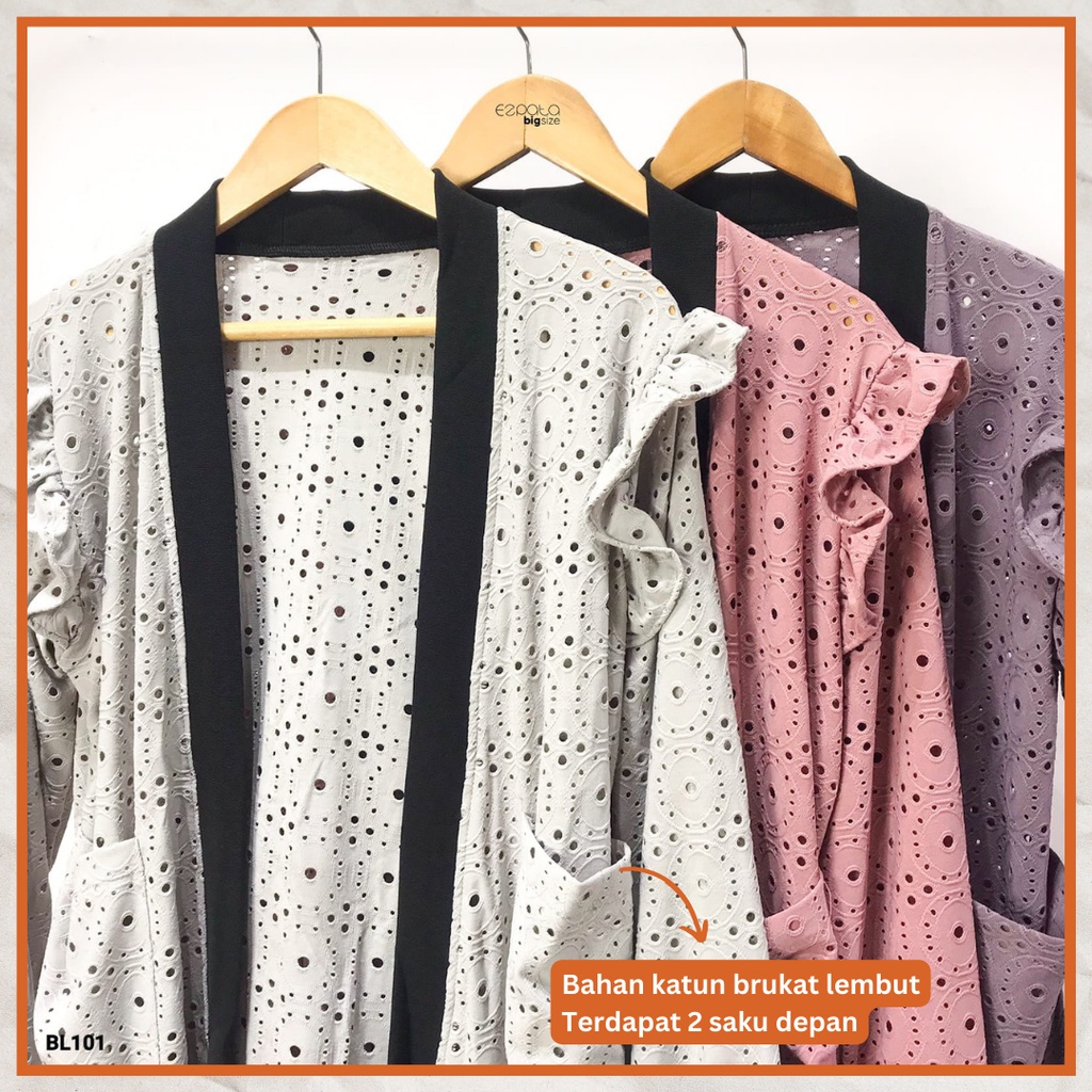 Atasan Outer Cardigan Wanita Brukat Polos List Hitam Casual Korean Style Kekinian Murah