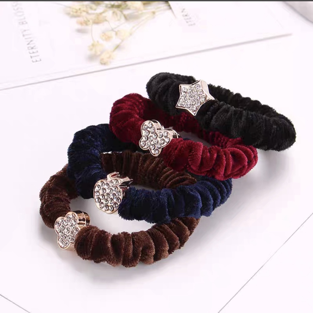 IKAT RAMBUT SCRUNCHIE MOTIF JEWELY MUTIARA / IKAT RAMBUT KOREA / IKAT RAMBUT ANAK / KUNCIRAN / SCRUNCHIE