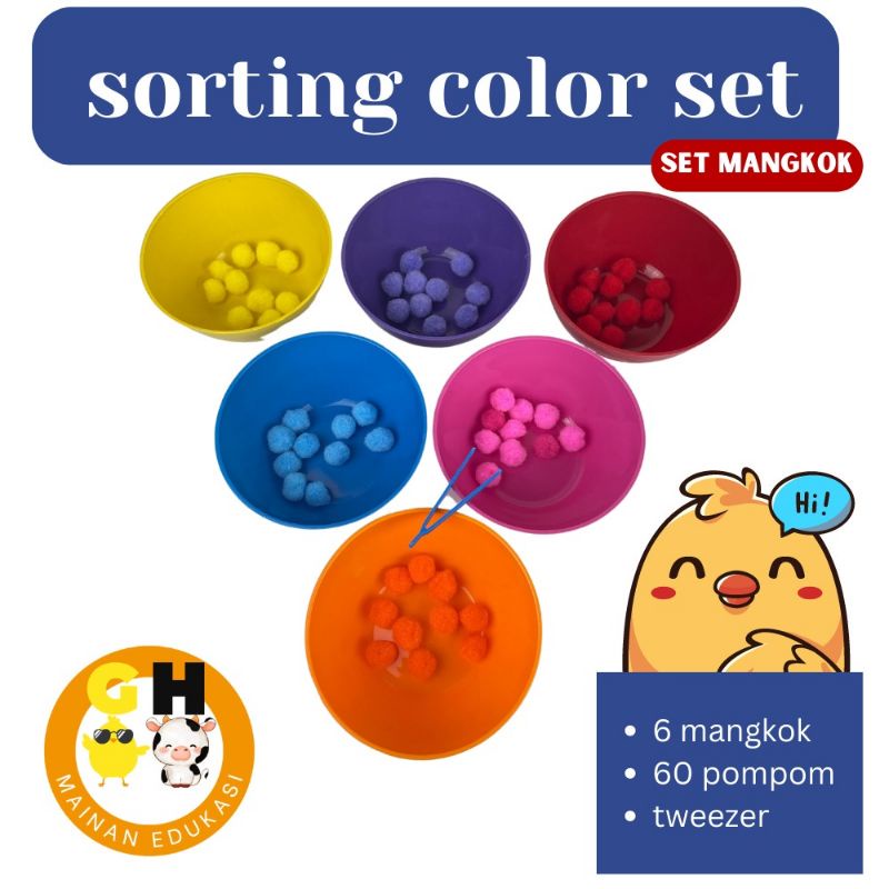 Sorting Color Set Pompom Pom Pom Bulu Mainan Edukasi Montessori GHEduPlay