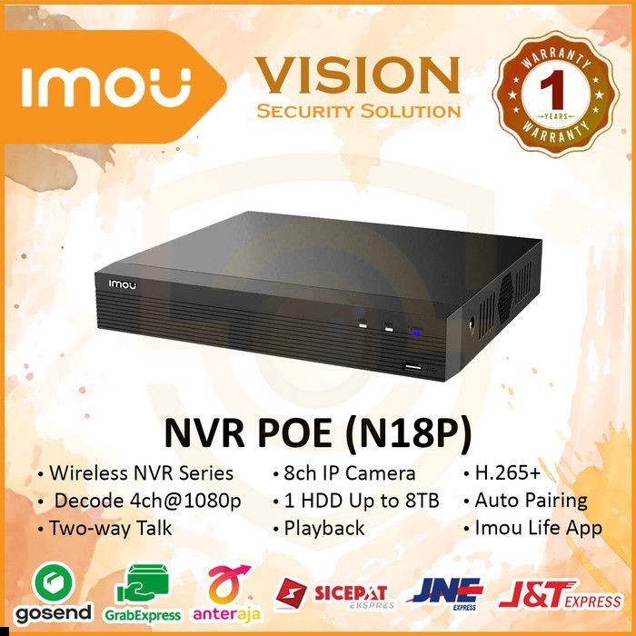 NVR Imou N18P 8Ch PoE Perekam IP Camera Suport Onvif Dahua Hikvision