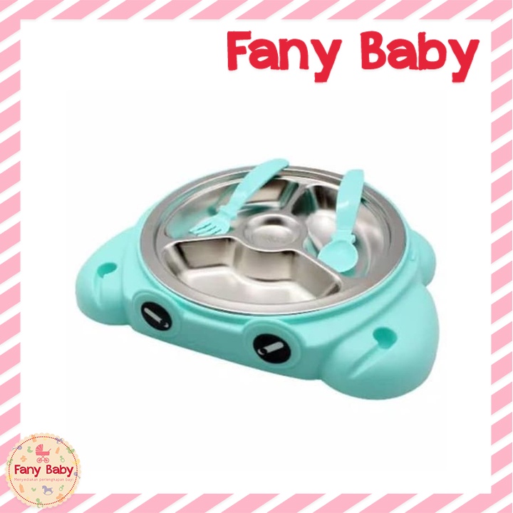 BABYBEYOND FOOD STAINLESS STEEL DIVIDED PLATE WITH FORK SPOON AND LID / BB 1030