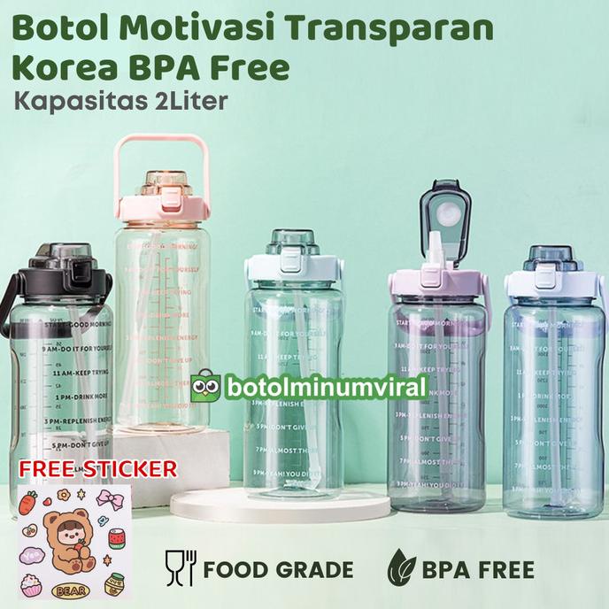 Botol Minum Viral 2 Liter Tritan Tiktok Murah Motivasi Waktu Stiker
