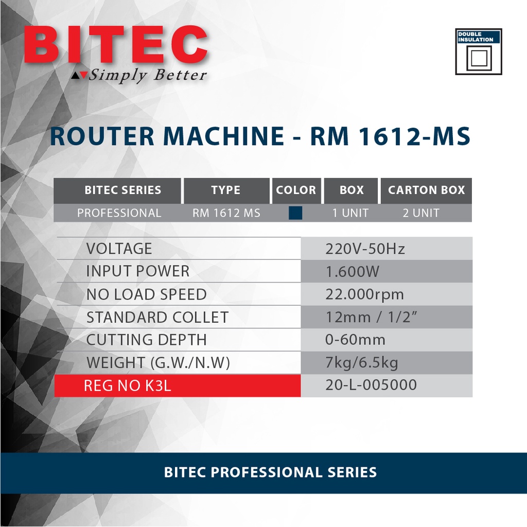 BITEC - MESIN POTONG PUTAR / ROUTER MACHINE - RM 1612-MS - GARANSI RESMI 1 THN