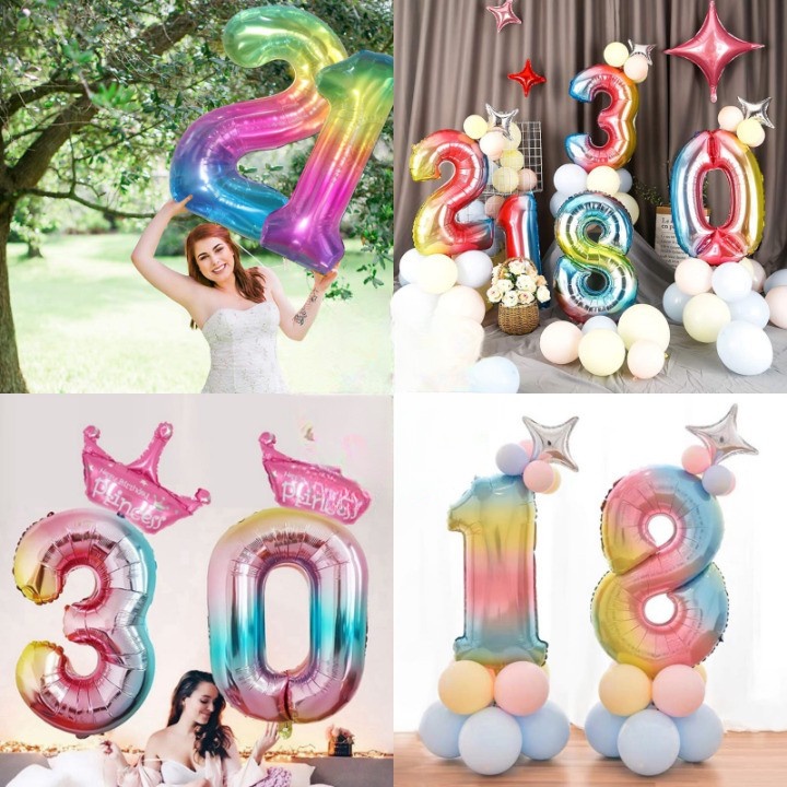 [50 Pcs] Balon Foil Huruf 80Cm / Balon Foil Angka 80Cm / Balon Ulang Tahun / Balon Huruf (A-Z) / Balon Angka (0-9)