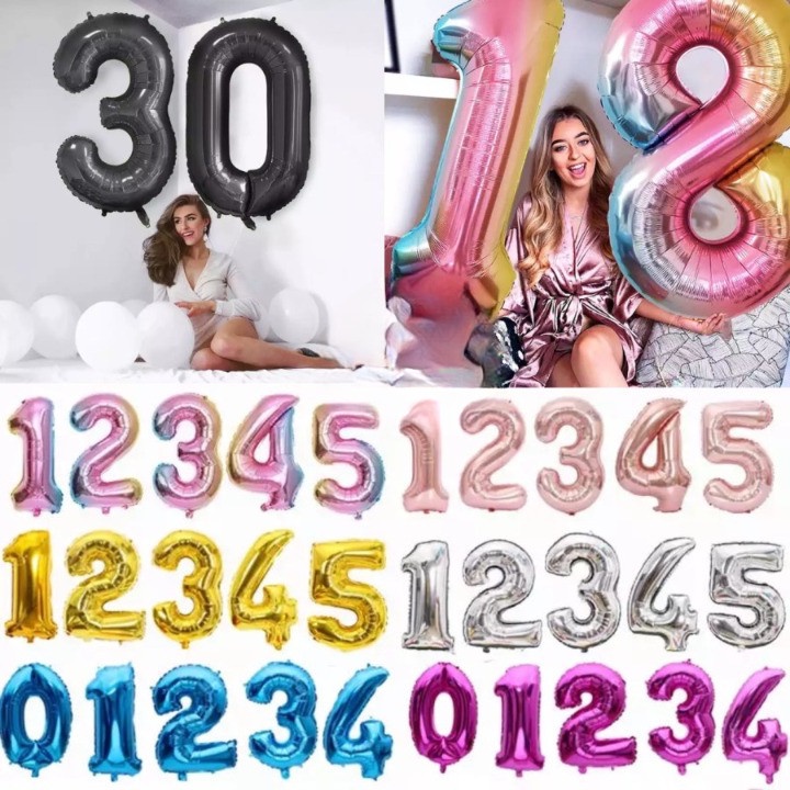 [50 Pcs] Balon Foil Huruf 80Cm / Balon Foil Angka 80Cm / Balon Ulang Tahun / Balon Huruf (A-Z) / Balon Angka (0-9)