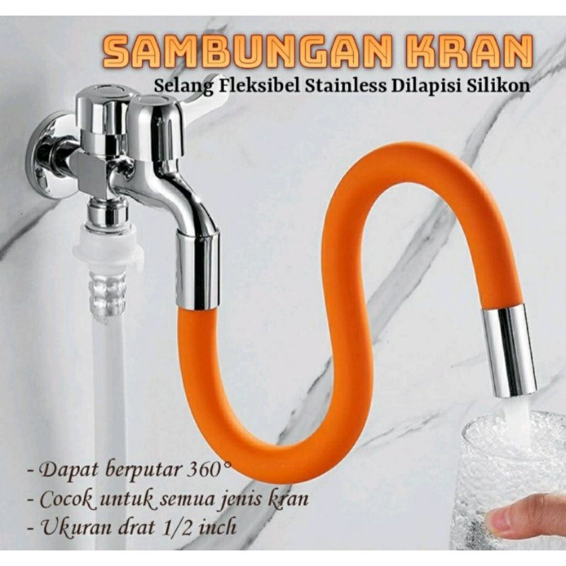 SAMBUNGAN KRAN AIR SELANG WASTAFEL EXTENSION FLEXIBLE 360 DERAJAT / SELANG AIR 30CM