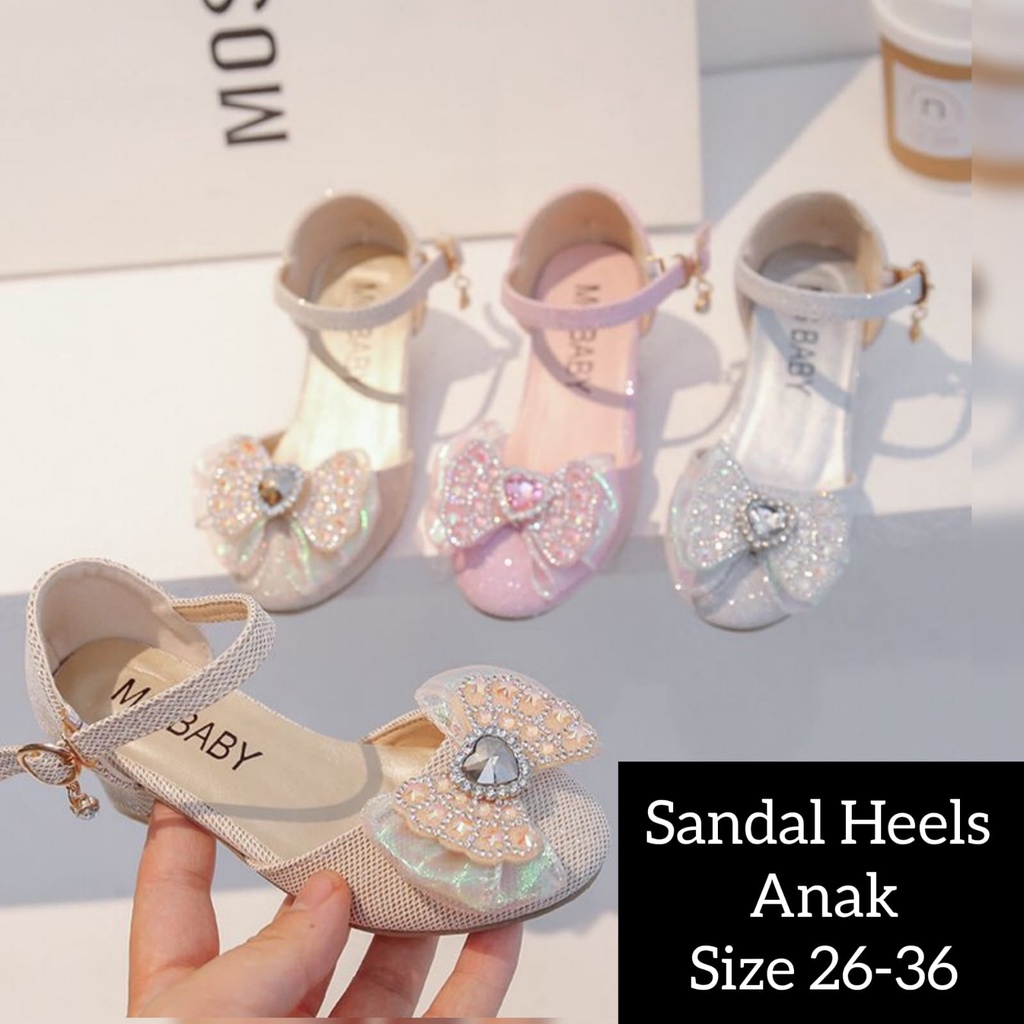 (LOLI-JKT) SD-V03 SANDAL ANAK HEELS ELEGAN PTA BERLIAN MENGKILAP SIZE 26-36