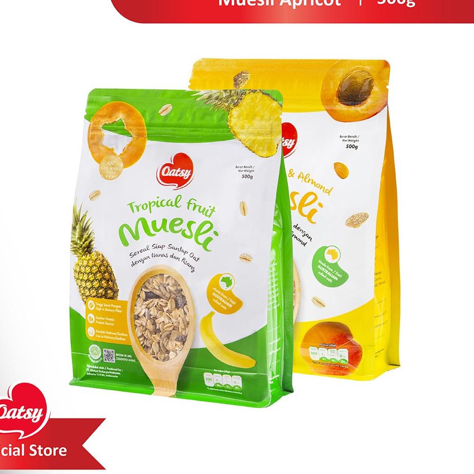 

Termurah⭐✔️-OATSY Special Mix Pack (OATSY Muesli Apricot Sultana Almond 500g & OATSY Muesli Tropical Fruit 500g)