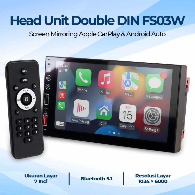 PHYEE Head Unit CarPlay Double DIN Bluetooth AUX - FS03W