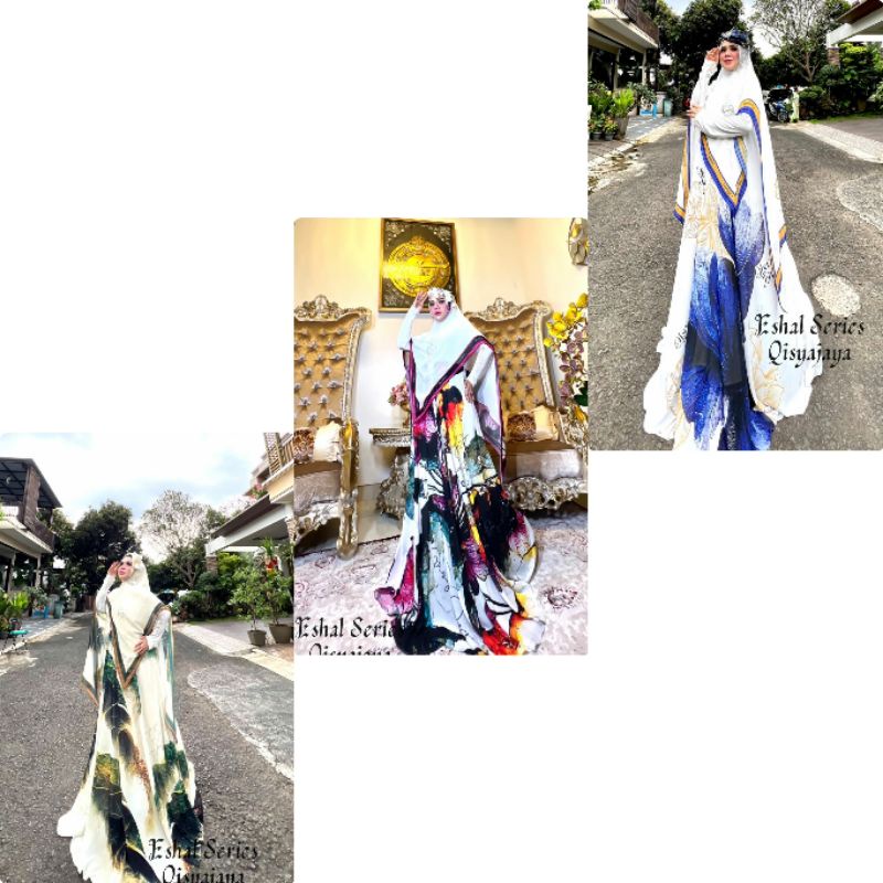 gamis set eshal syari series printing putih qisyajaya