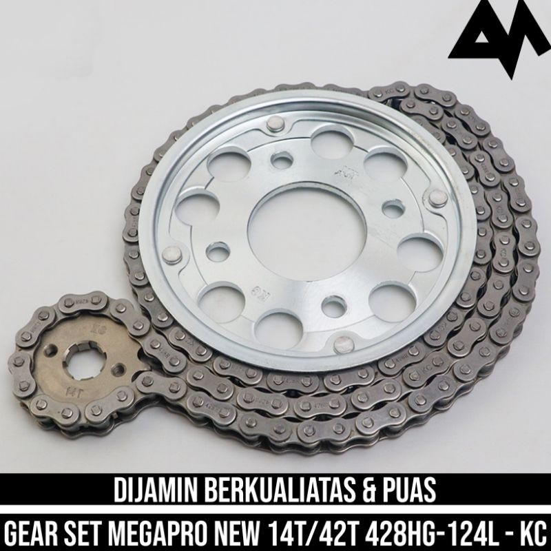 Chain Kit Gear Set Paket Megapro New Gir Depan 14T Belakang 42T Rante 428H 124L Ori Original Kc