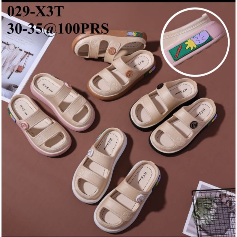 PVC Sandal Slop Anak Perempuan Karet Jelly Double Strap Import Motif Pita Golden Bear Bahan Elastis Empuk Ringan Sol Anti Slip 029-5M