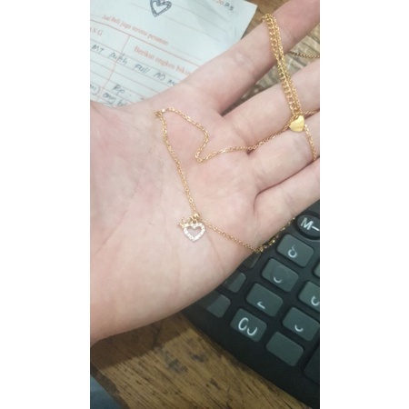 Kalung koye love hati kecil mahkota emas asli 700 70% 16k hwt gold