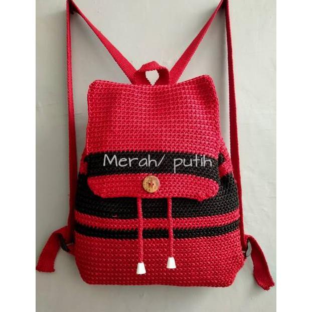 BIG SALE TAS RAJUT RANSEL STRIP KEKINIAN terlaris