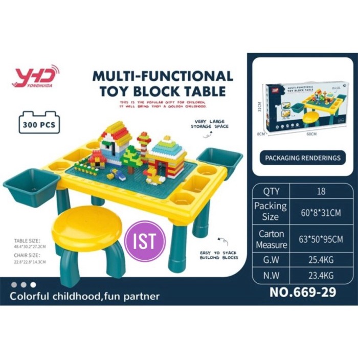 FMFIT Mainan MultiFunctional Toy Block build Table 300 pcs Bangku meja lego