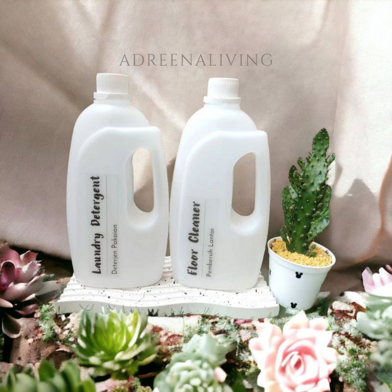 Botol Refill 1000ml detergent liquid + Label Anti Air 1 liter Organizer jerigen drigen 1000 ml wadah isi ulang cairan laundry  pembersih lantai deterjen detergen