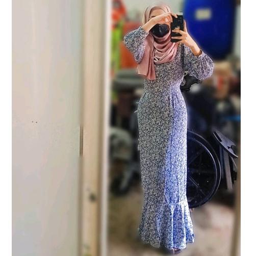 PROMO GILA [Sifon berkualitas tinggi] AIMEI Biru fishtail floral dress wanita baru Perancis lengan p