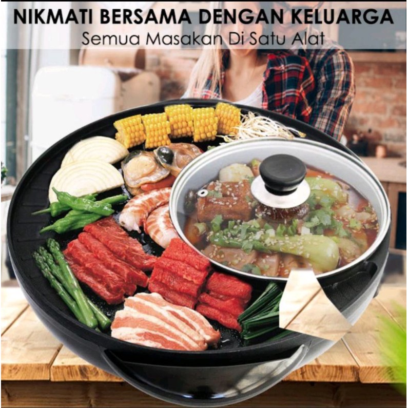 BBQ GRILL 2IN1 elektrik / panggangan hotpot korean elektrik / steambot shabu suki listrik