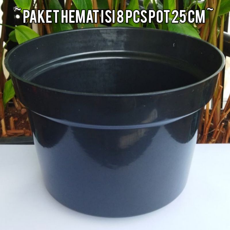 GROSIR ISI 8 PCS POT BUNGA HITAM POLOS 25 CM