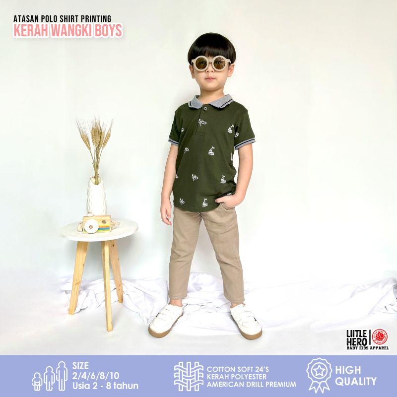 Atasan Kaos Polo Shirt Kerah Wangki Full Print Anak Laki-laki