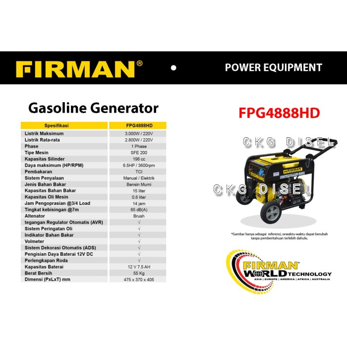 Genset 3000 watt Firman FPG 4888 HD