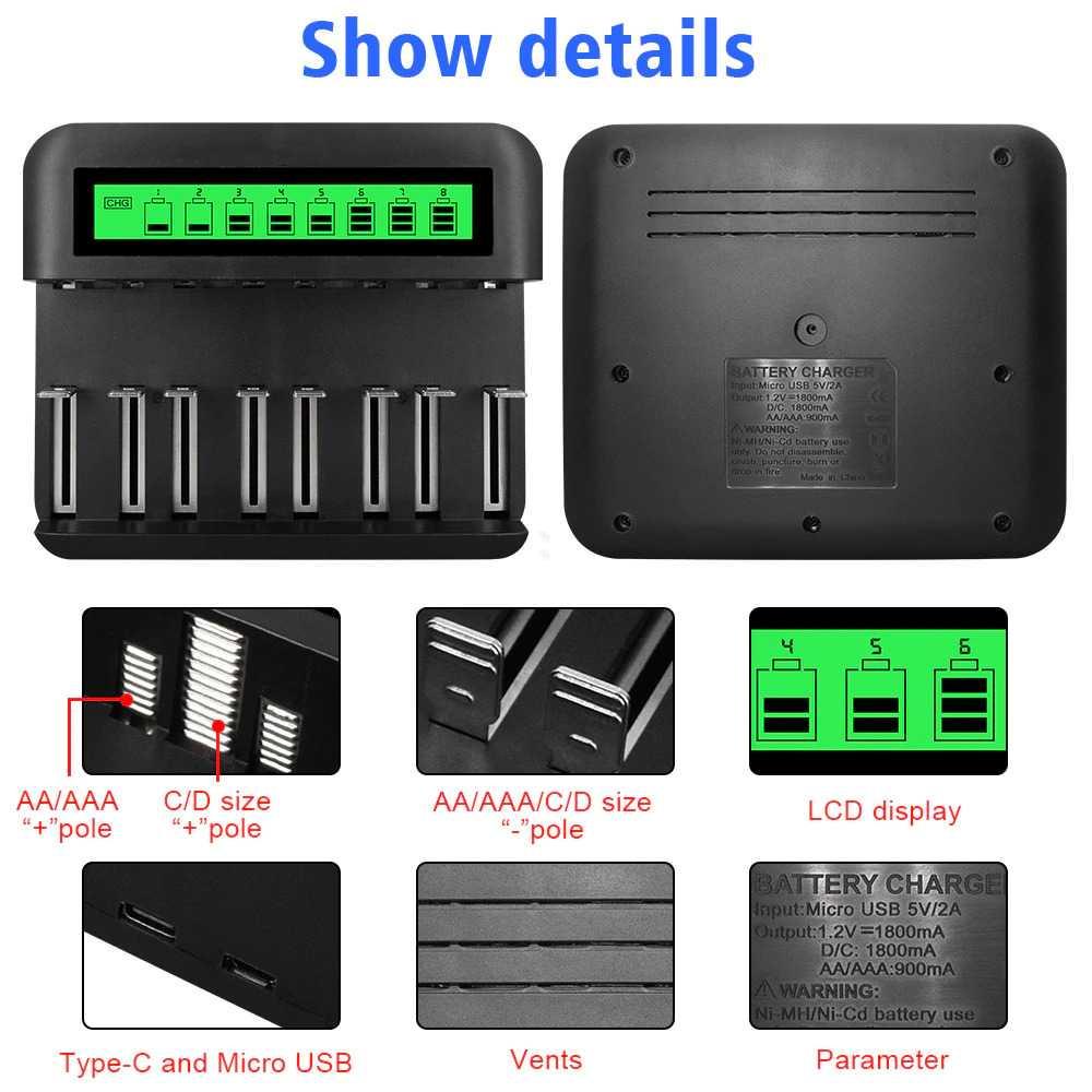 PALO Charger Baterai 8 Slot Large LCD for AA AAA SC C D C559