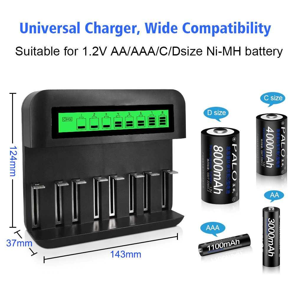 PALO Charger Baterai 8 Slot Large LCD for AA AAA SC C D C559