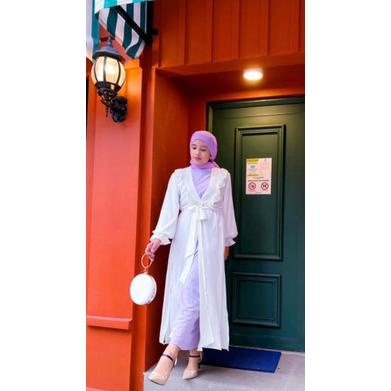 LONG OUTER DEYURA, long outer wanita ruffle ceruty babydoll lengan balon polos