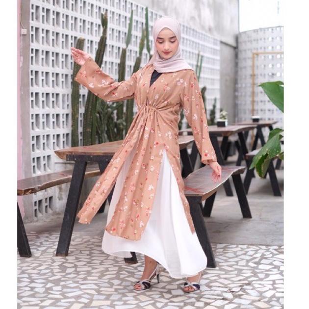 Long Outer Ikat Serut Motif Flora Lakulla / Cardigan Motif Bunga