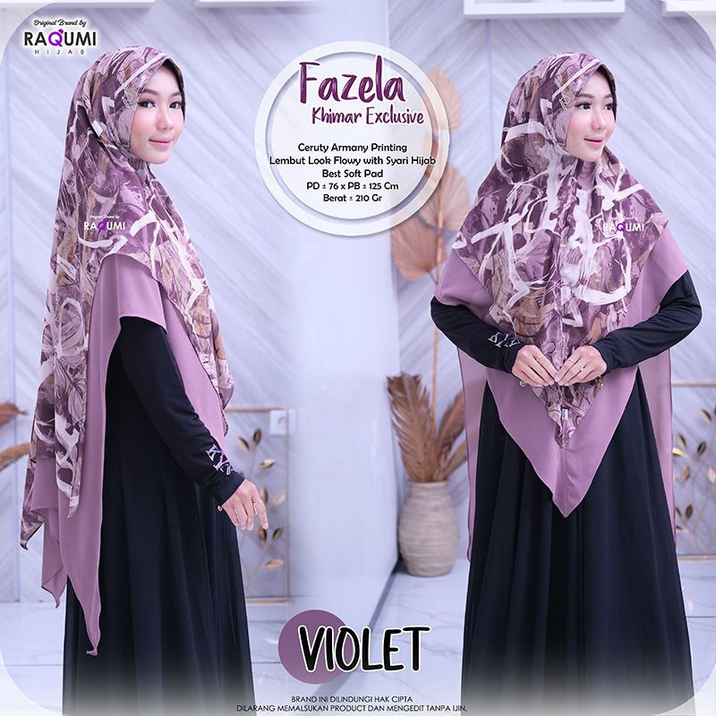Fazela Khimar Exclusive Berlabel ORI Raqumi Hijab Bahan Ceruty Armany Printing Lembut Look Flowy and