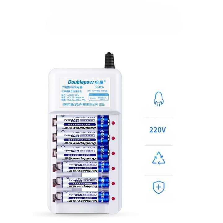 Doublepow Charger Baterai 6 slot AA/AAA with 6PCS AA + 6PCS AAA DP-B06 Charger Baterai Tamiya Type C Baterai Aa Baterai Aaa Taffware Fast Charging Charger Baterai Charger Fast Charging Charger Baterai Aa Aa Aaa Charger Batre Batrai Aa Charger Batre Aa