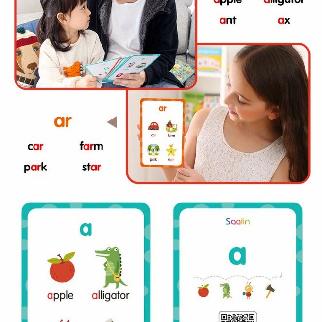 SAALIN 150 PHONICS WORDS FLASH CARDS MAINAN EDUKASI ANAK #ORIGINAL