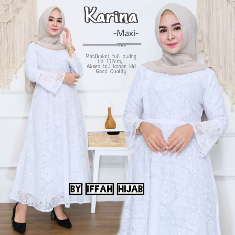 Longdress bordir putih wanita Karina Maxy gamis putih wanita baju panjang putih wanita gamis putih w