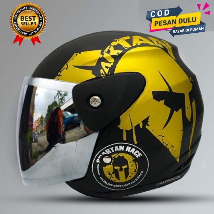 HELM MOTOR HALF FACE EVOLUTION SPARTAN YELLOW DOFF ORIGINAL MOTIF GM
