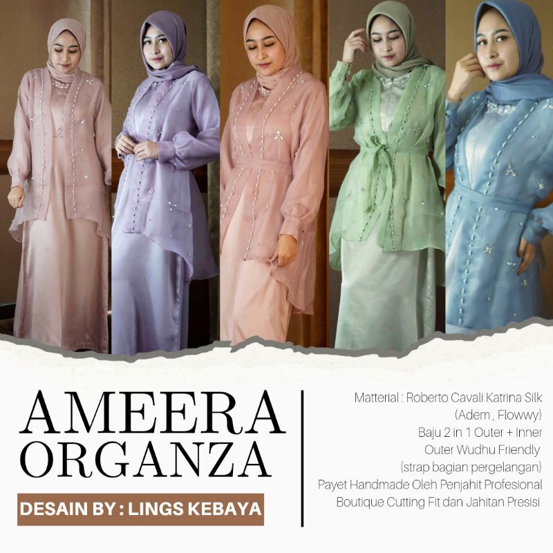 Bridesmaid Dress Kondangan Muslim Organza Outer Set Inner Busui Sage Green Nude Mauve Taro Blue Denim Pink Rosegold