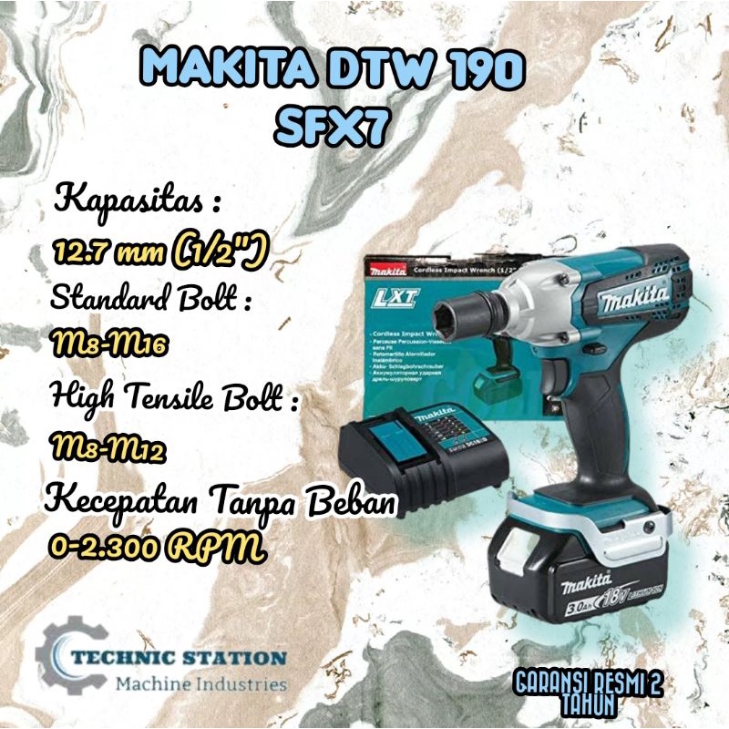 Cordless Mesin Buka Baut MAKITA DTW 190 SFX7 DTW190 Baterai - DTW190SF