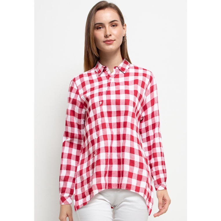 Kemeja Wanita Cardinal Original Kombinasi Cewek Kasual Detail Katun Loose Fit Kamila Perempuan