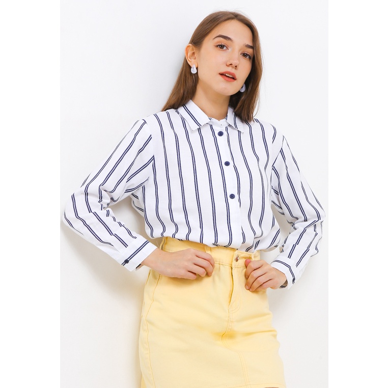 Kemeja Wanita Logo Jeans Original Kombinasi Cewek Smart Stripe Emma Perempuan
