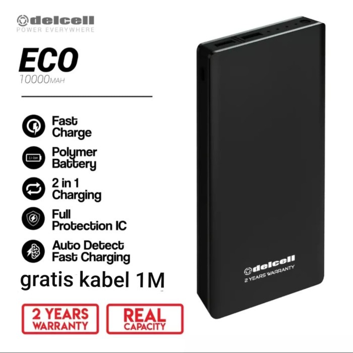 POWERBANK 100000 MAH REAL KAPASITAS DELCELL ECO GARANSI RESMI