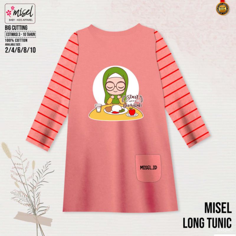 Promo Dress Tunik Kaos Anak Perempuan Lengan Panjang Misel Long Tunik Usia 2 sampai 9 Tahun