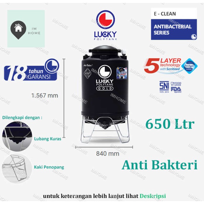 Terlaris Tangki / Toren Air Kaki 650 Liter Lucky Gold Anti Bakteri 500 Liter
