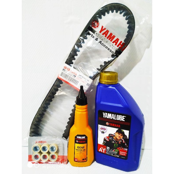 PAKET HEMAT OLI YAMALUBE SUPER MATIC 1L + YAMALUBE GEAR 140ML + V-BELT + ROLLER FOR YAMAHA NMAX - AEROX